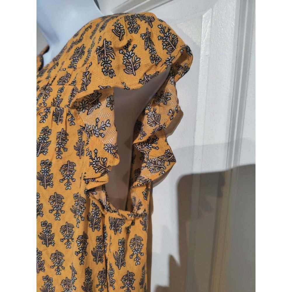 Knox Rose 'Sahara Gold' Yellow Flutter Sleeve Floral Blouse 1/4 Button S NWT - Picture 4 of 8